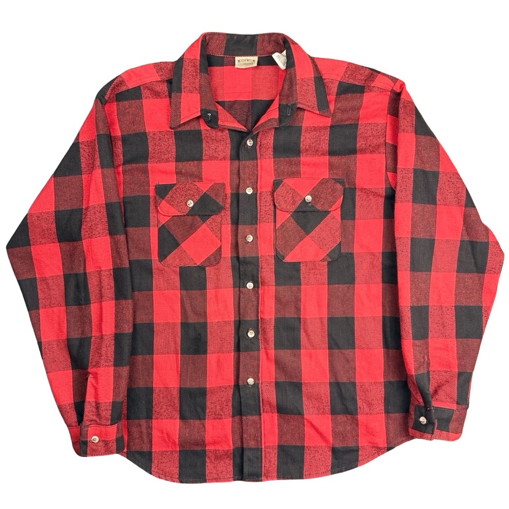 Five Brother Buffalo Plaid Flannel Shirt Red Black Heavy Cotton USA XL Workwear - Picture 1 of 4
